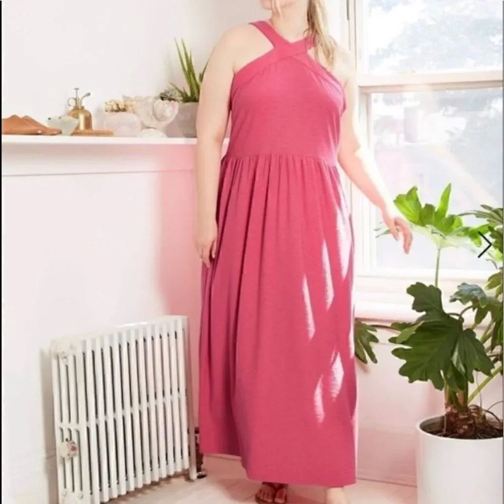 New! Ava & Viv Pink Sleeveless Midi Sundress Sz 1X